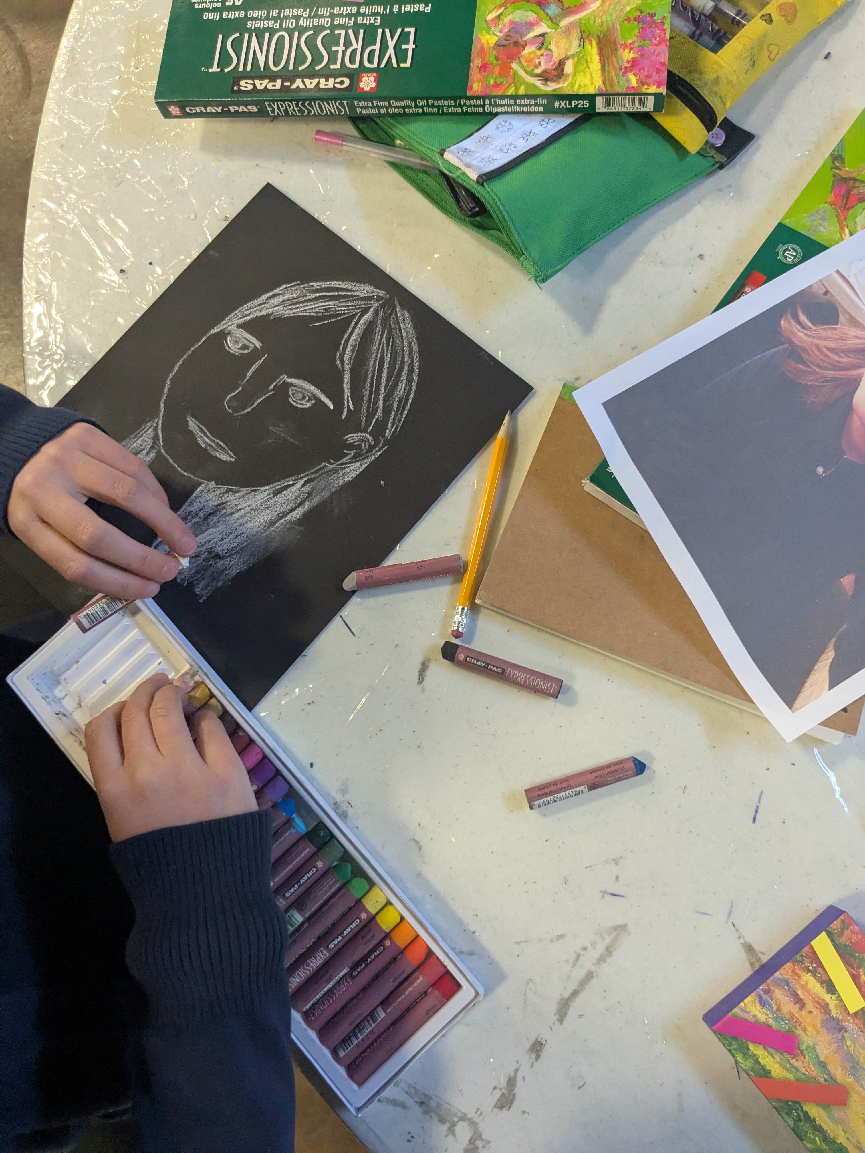 Self portrait in oil pastel